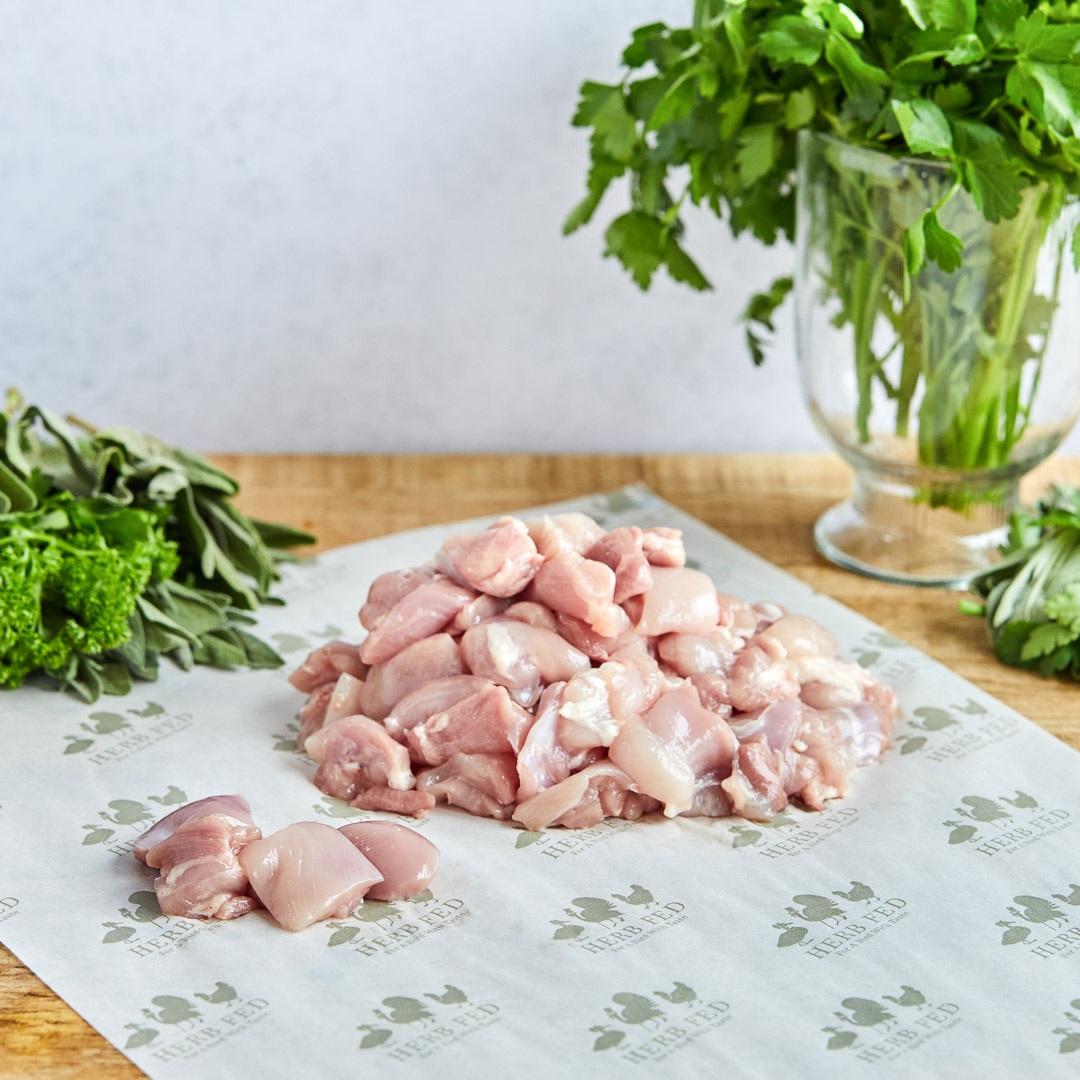Herb Fed diced chicken leg meat Herb Fed diced chicken leg meat
